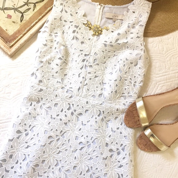 LOFT Dresses & Skirts - Ann Taylor Loft White Floral Overlay Dress